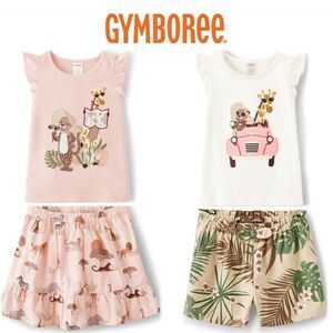 Gymboree Girls Safari Zoo 6 Piece Shirts Skort Shorts & Pajama Outfit Set Size 8